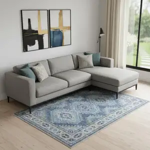 Photo of Blue And Ivory Southwestern Distressed Area Rug