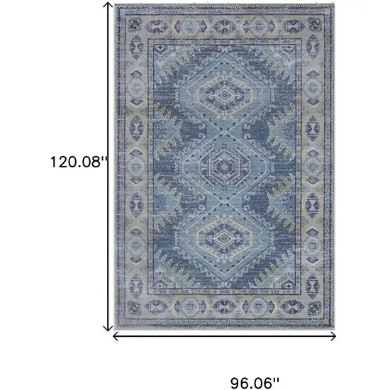 Blue And Ivory Southwestern Distressed Area Rug Photo 3