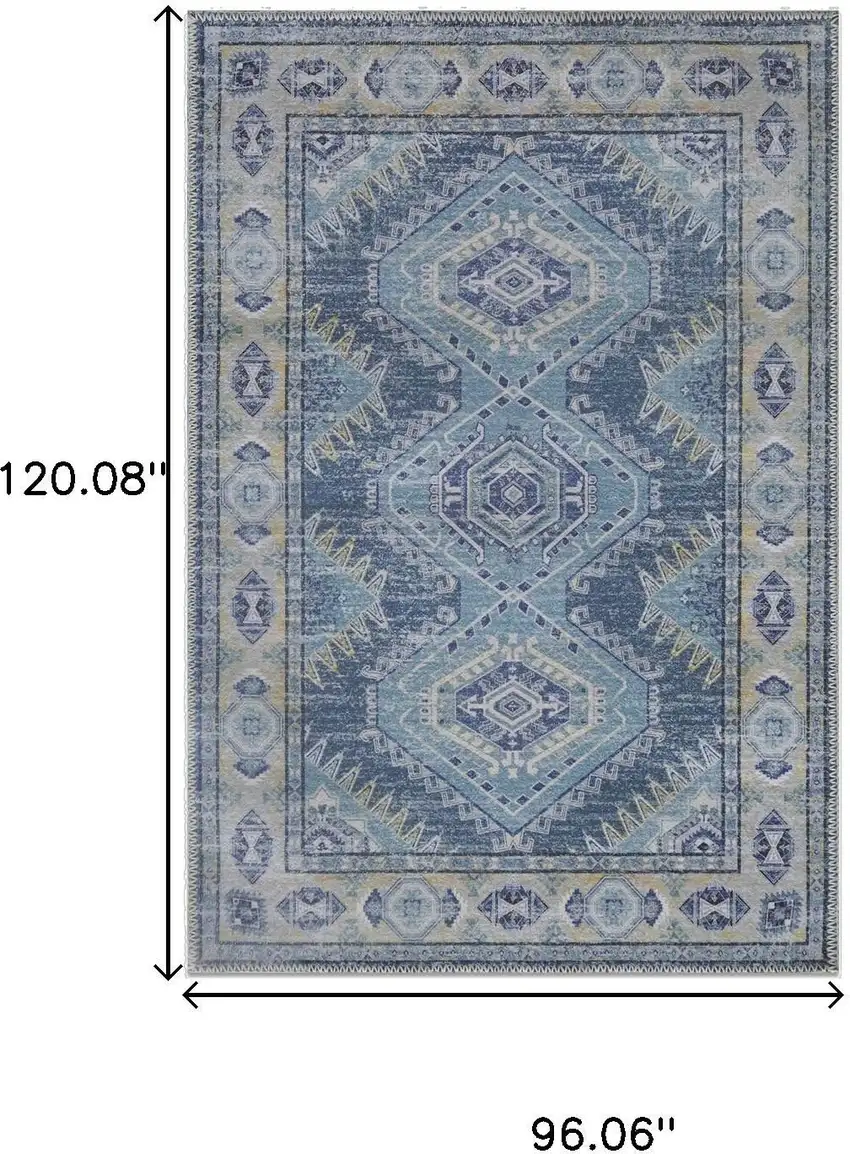 Blue And Ivory Southwestern Distressed Area Rug Photo 3