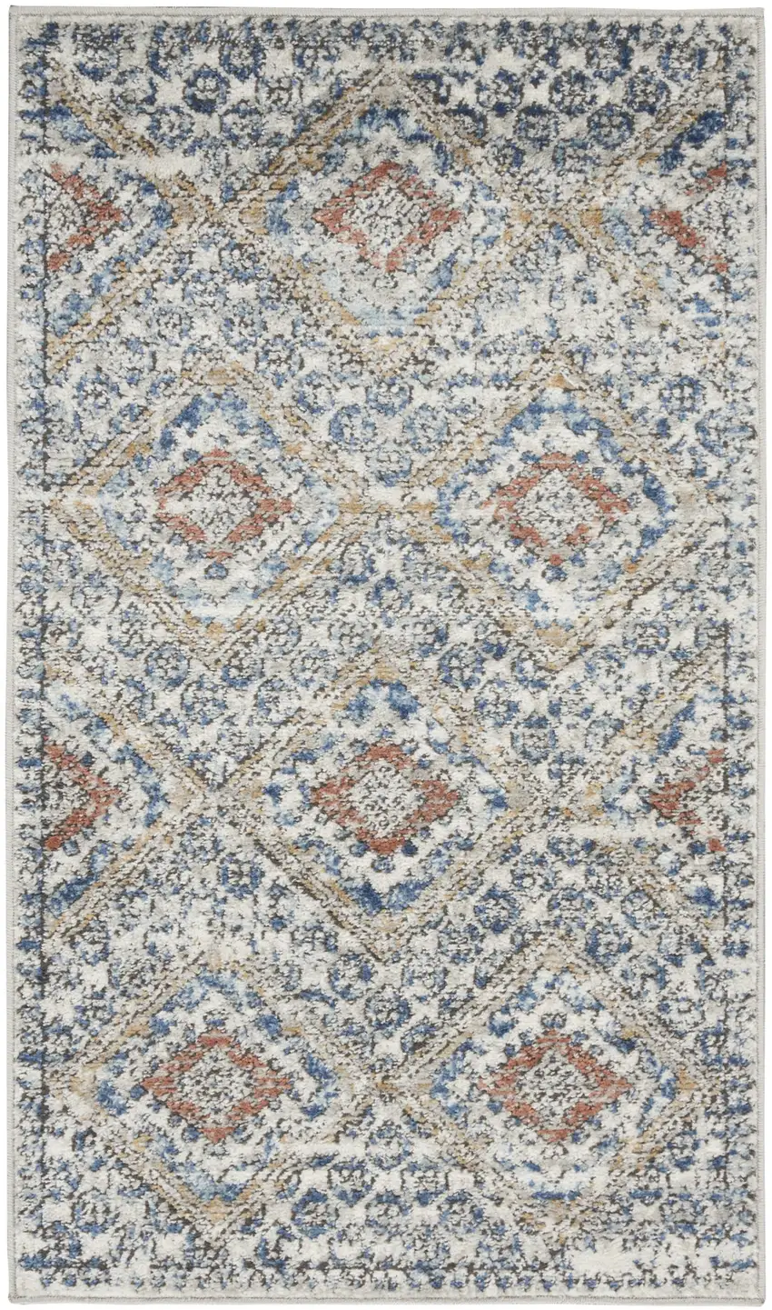Blue And Ivory Southwestern Power Loom Non Skid Area Rug Photo 5