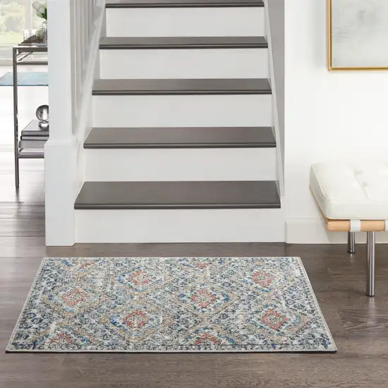 Blue And Ivory Southwestern Power Loom Non Skid Area Rug Photo 3