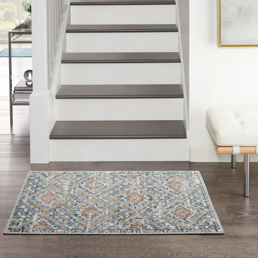 Blue And Ivory Southwestern Power Loom Non Skid Area Rug Photo 3
