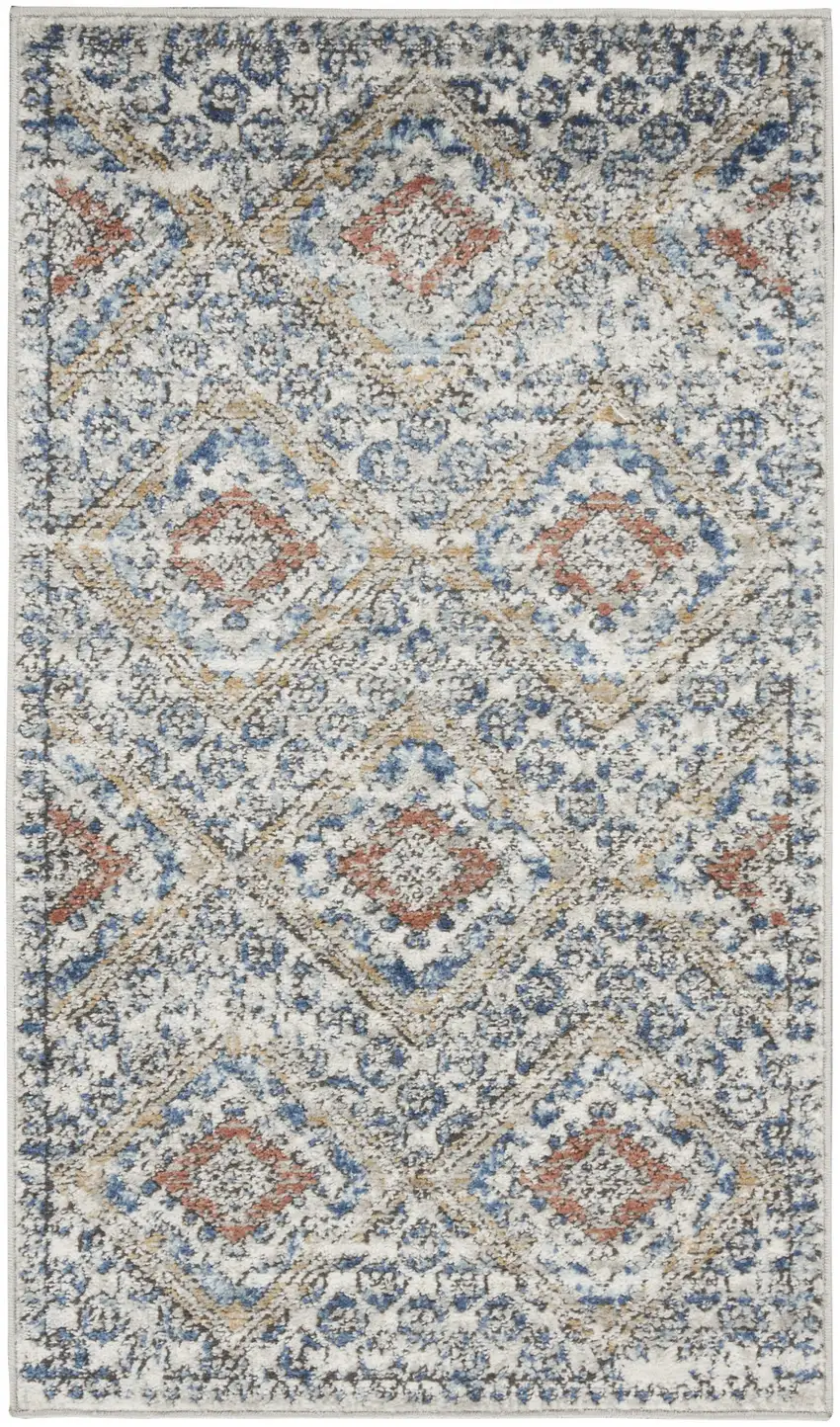 Blue And Ivory Southwestern Power Loom Non Skid Area Rug Photo 1
