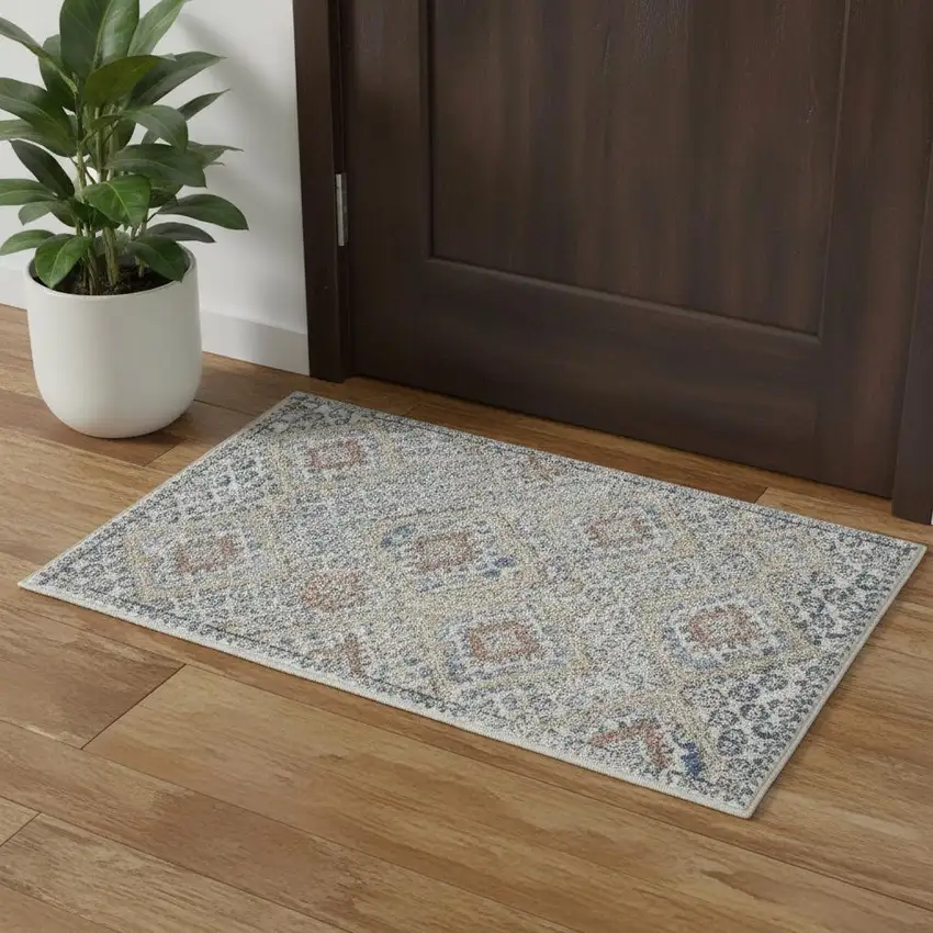 Blue And Ivory Southwestern Power Loom Non Skid Area Rug Photo 1