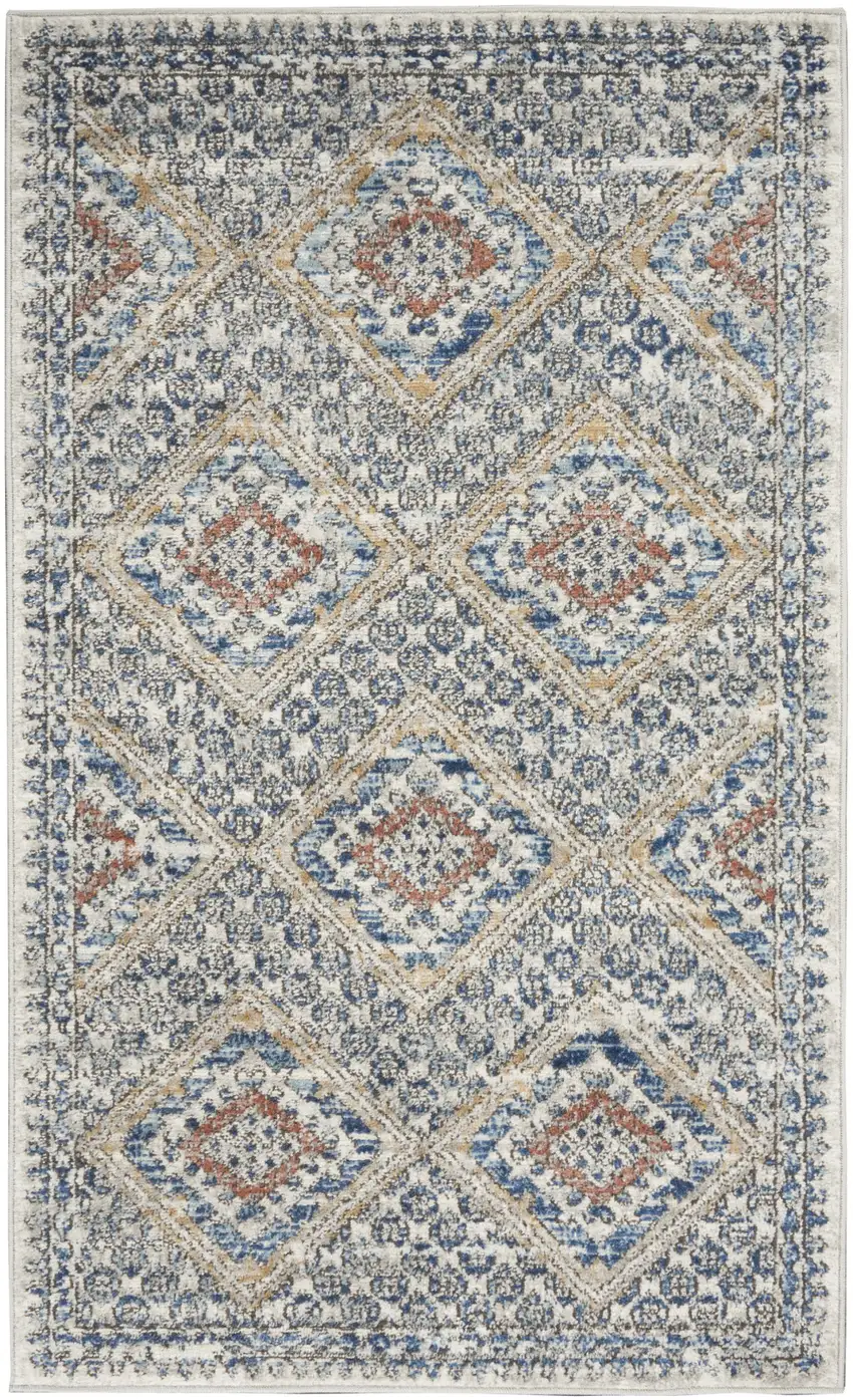 Blue And Ivory Southwestern Power Loom Non Skid Area Rug Photo 8