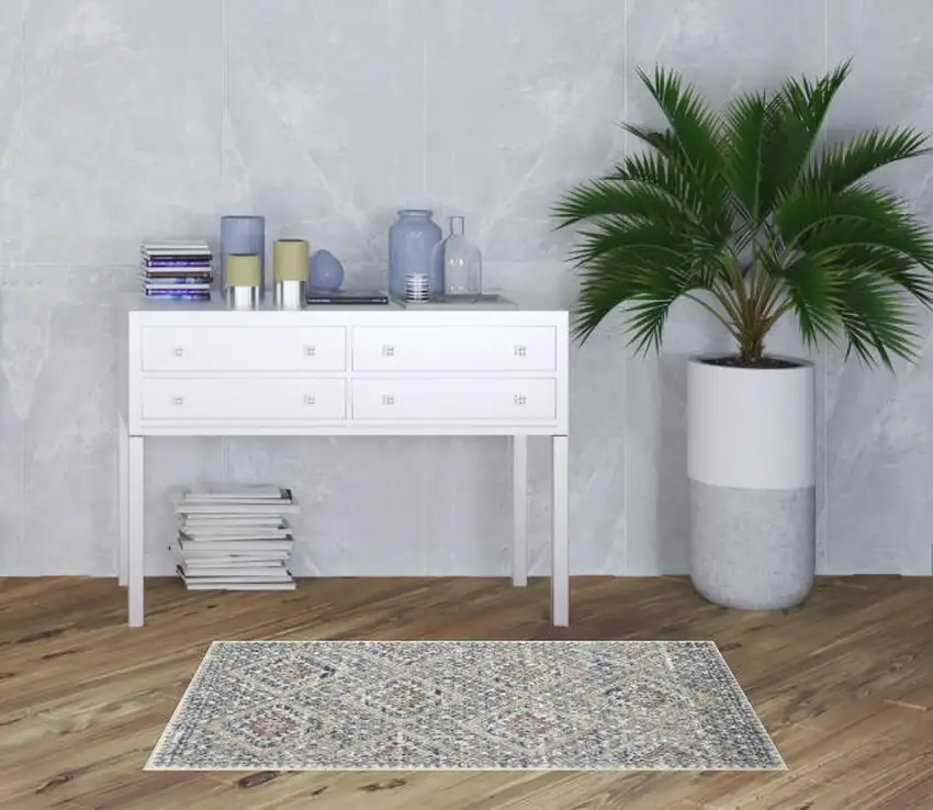 Blue And Ivory Southwestern Power Loom Non Skid Area Rug Photo 2