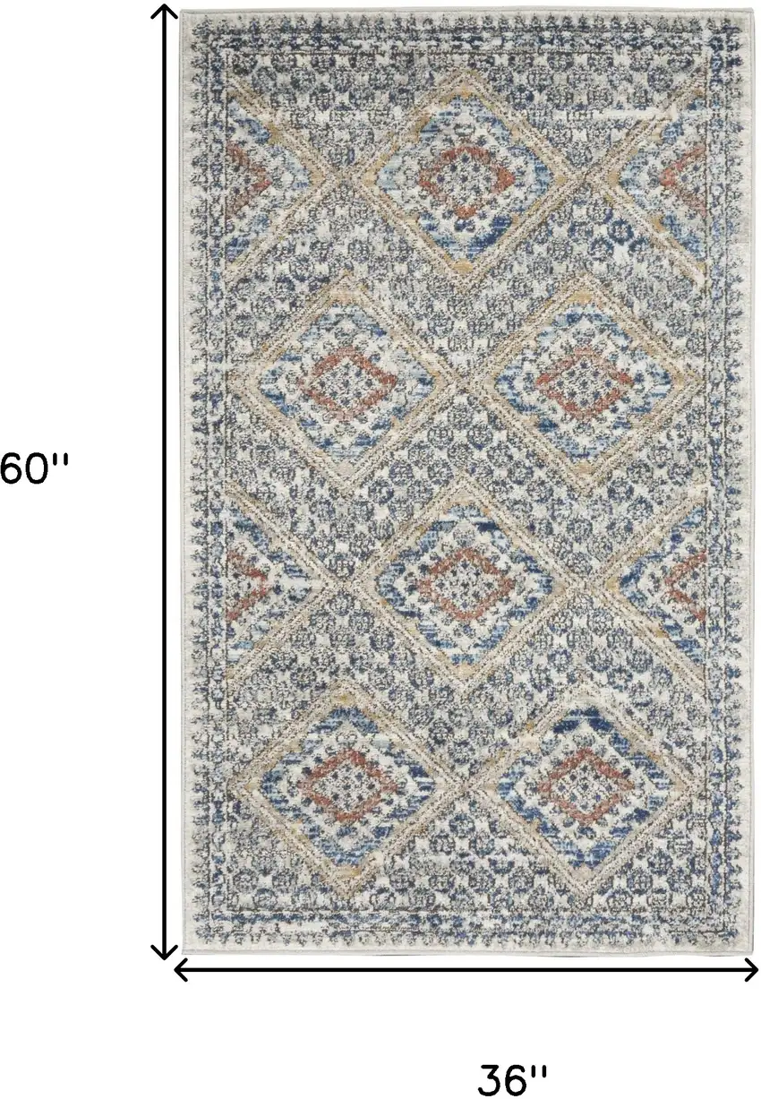 Blue And Ivory Southwestern Power Loom Non Skid Area Rug Photo 5