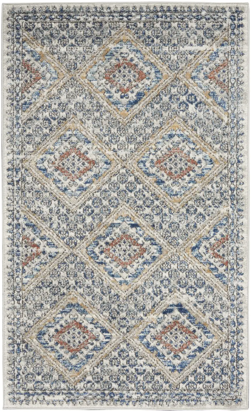 Blue And Ivory Southwestern Power Loom Non Skid Area Rug Photo 1