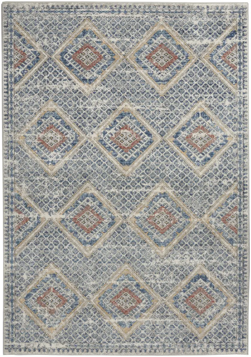 Blue And Ivory Southwestern Power Loom Non Skid Area Rug Photo 1