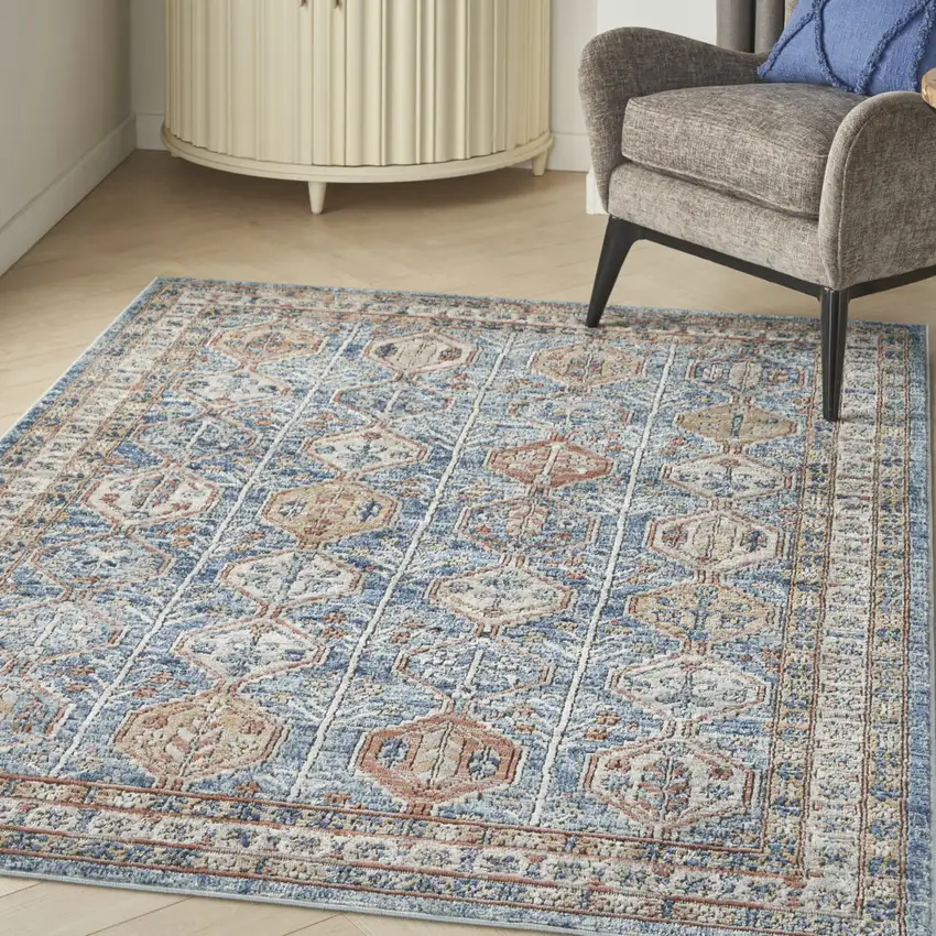 Blue And Ivory Southwestern Power Loom Non Skid Area Rug Photo 3