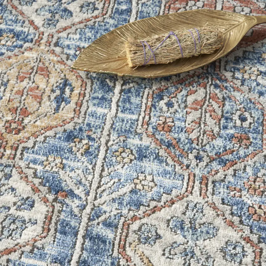 Blue And Ivory Southwestern Power Loom Non Skid Area Rug Photo 8