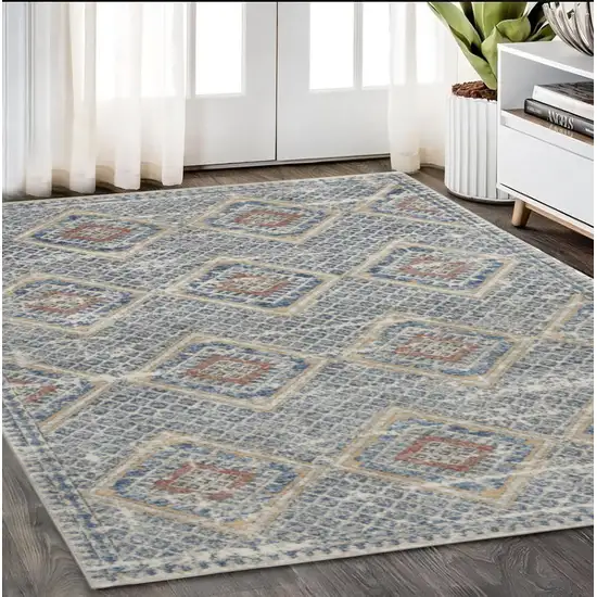 Blue And Ivory Southwestern Power Loom Non Skid Area Rug Photo 1