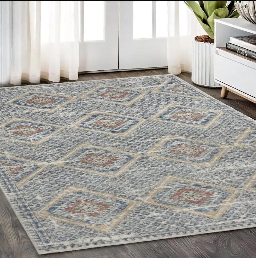 Blue And Ivory Southwestern Power Loom Non Skid Area Rug Photo 1