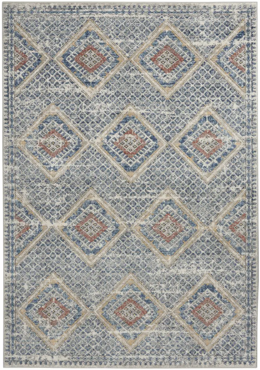 Blue And Ivory Southwestern Power Loom Non Skid Area Rug Photo 1