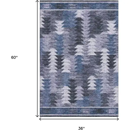 Blue And Ivory Southwestern Washable Area Rug With UV Protection Photo 3