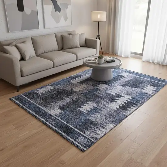 Blue And Ivory Southwestern Washable Area Rug With UV Protection Photo 2