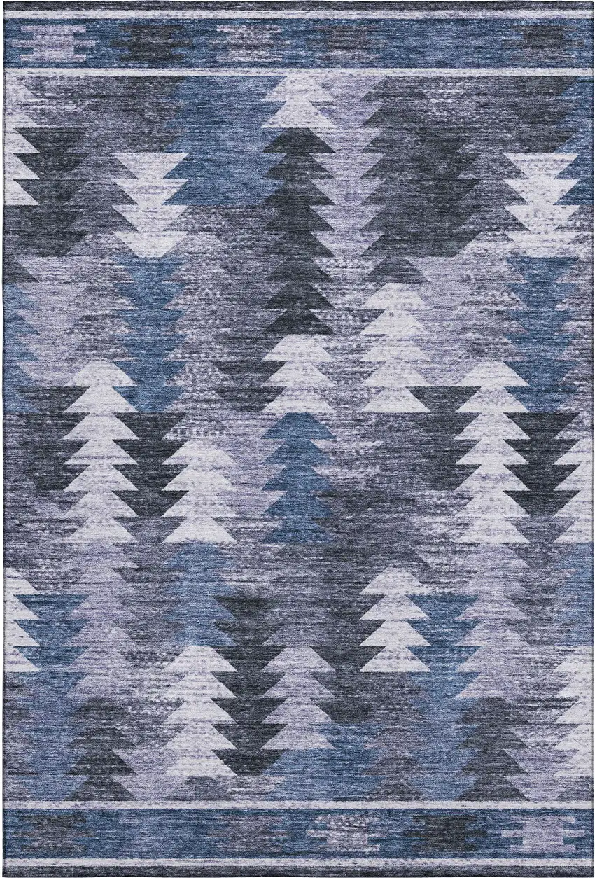 Blue And Ivory Southwestern Washable Area Rug With UV Protection Photo 1