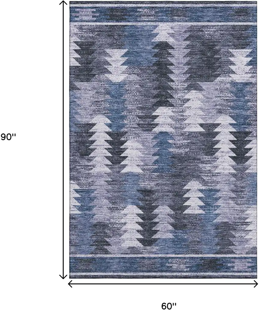 Blue And Ivory Southwestern Washable Area Rug With UV Protection Photo 3