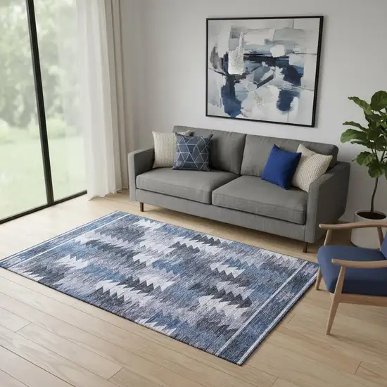 Blue And Ivory Southwestern Washable Area Rug With UV Protection Photo 1