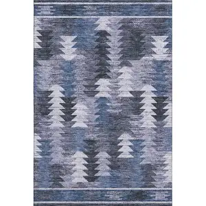 Photo of Blue And Ivory Southwestern Washable Area Rug With UV Protection