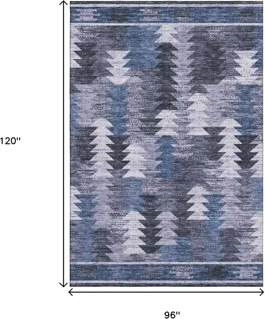 Blue And Ivory Southwestern Washable Area Rug With UV Protection Photo 3