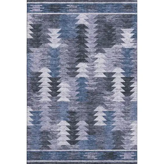 Blue And Ivory Southwestern Washable Area Rug With UV Protection Photo 2