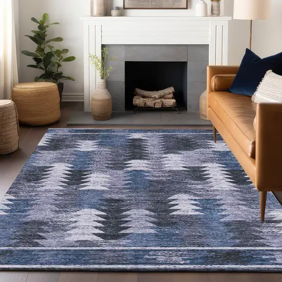 Blue And Ivory Southwestern Washable Area Rug With UV Protection Photo 6