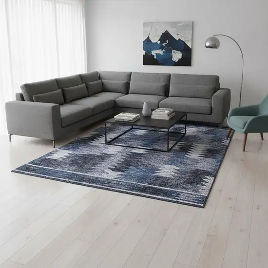 Blue And Ivory Southwestern Washable Area Rug With UV Protection Photo 2