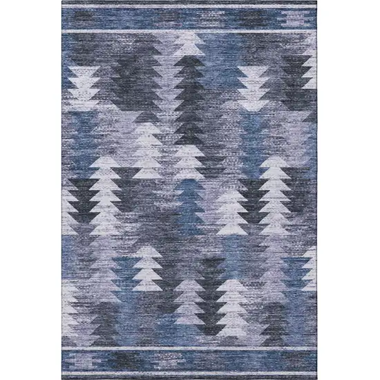 Blue And Ivory Southwestern Washable Area Rug With UV Protection Photo 4