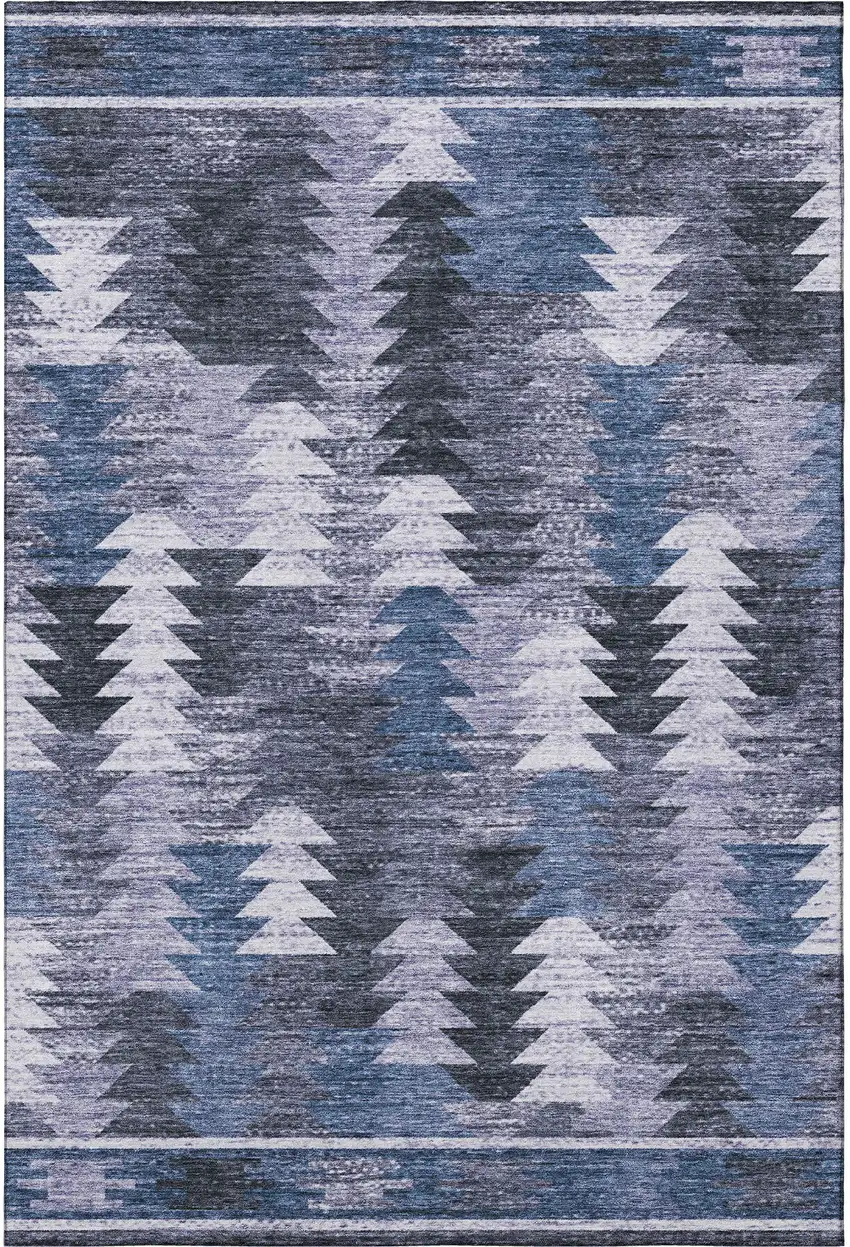 Blue And Ivory Southwestern Washable Area Rug With UV Protection Photo 4