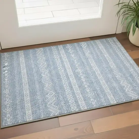 Blue And Ivory Southwestern Washable Area Rug With UV Protection Photo 2
