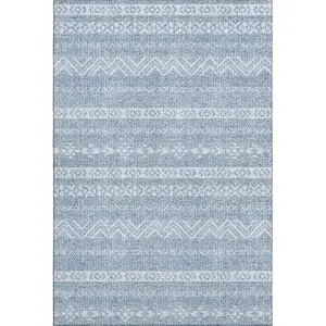 Photo of Blue And Ivory Southwestern Washable Area Rug With UV Protection