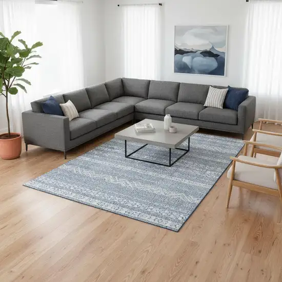 Blue And Ivory Southwestern Washable Area Rug With UV Protection Photo 2