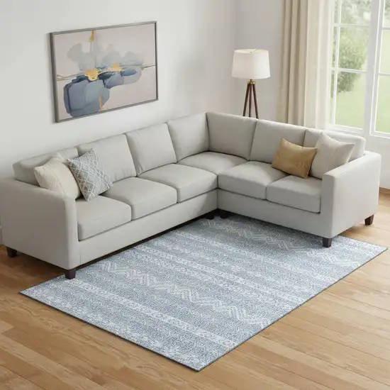 Blue And Ivory Southwestern Washable Area Rug With UV Protection Photo 1