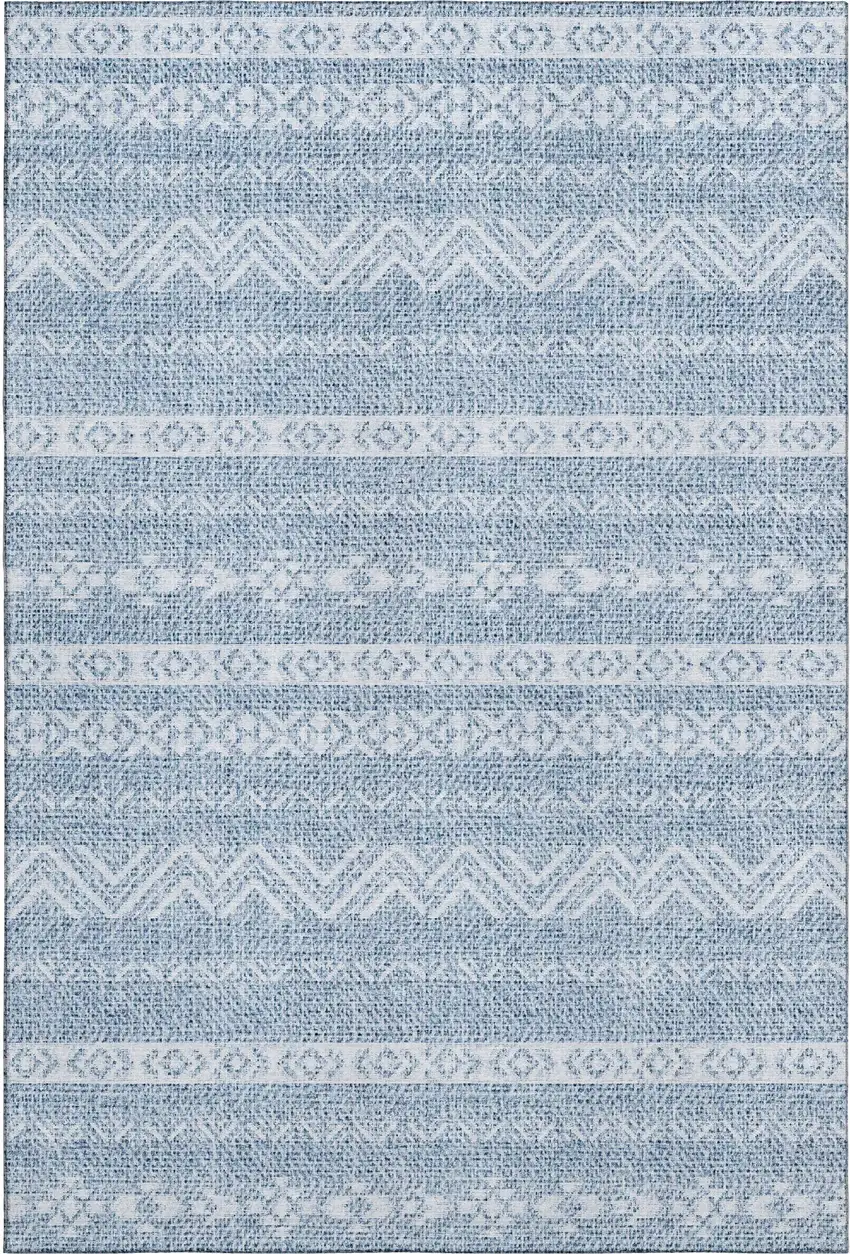 Blue And Ivory Southwestern Washable Area Rug With UV Protection Photo 1