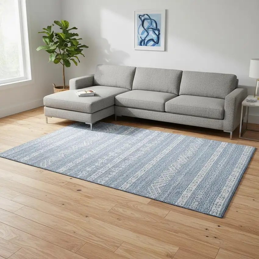 Blue And Ivory Southwestern Washable Area Rug With UV Protection Photo 2