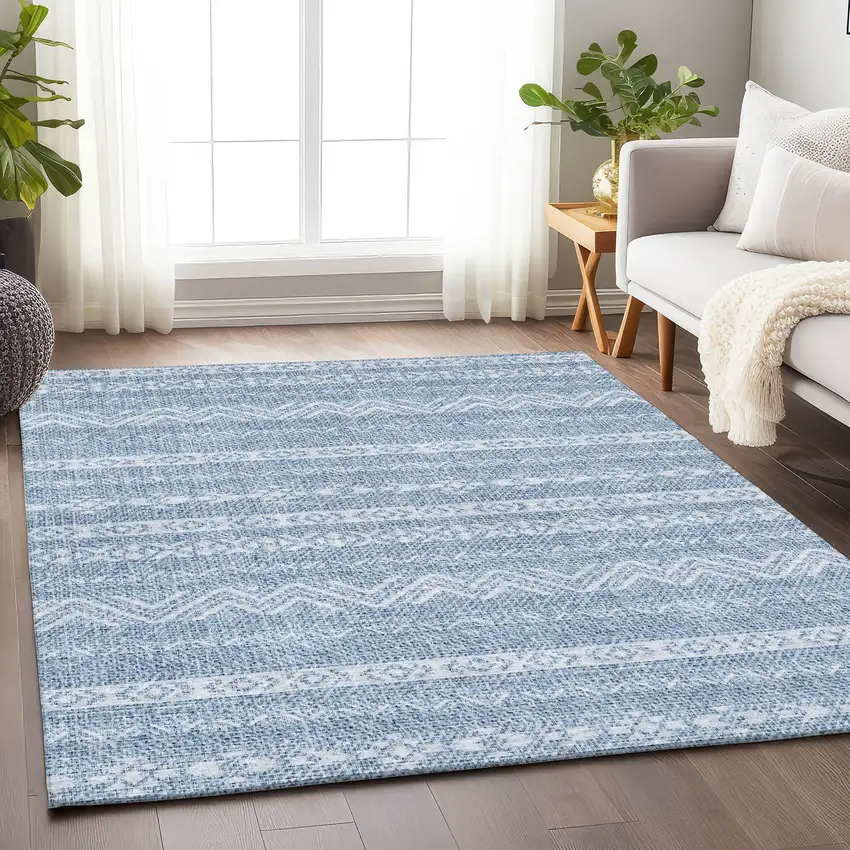 Blue And Ivory Southwestern Washable Area Rug With UV Protection Photo 6