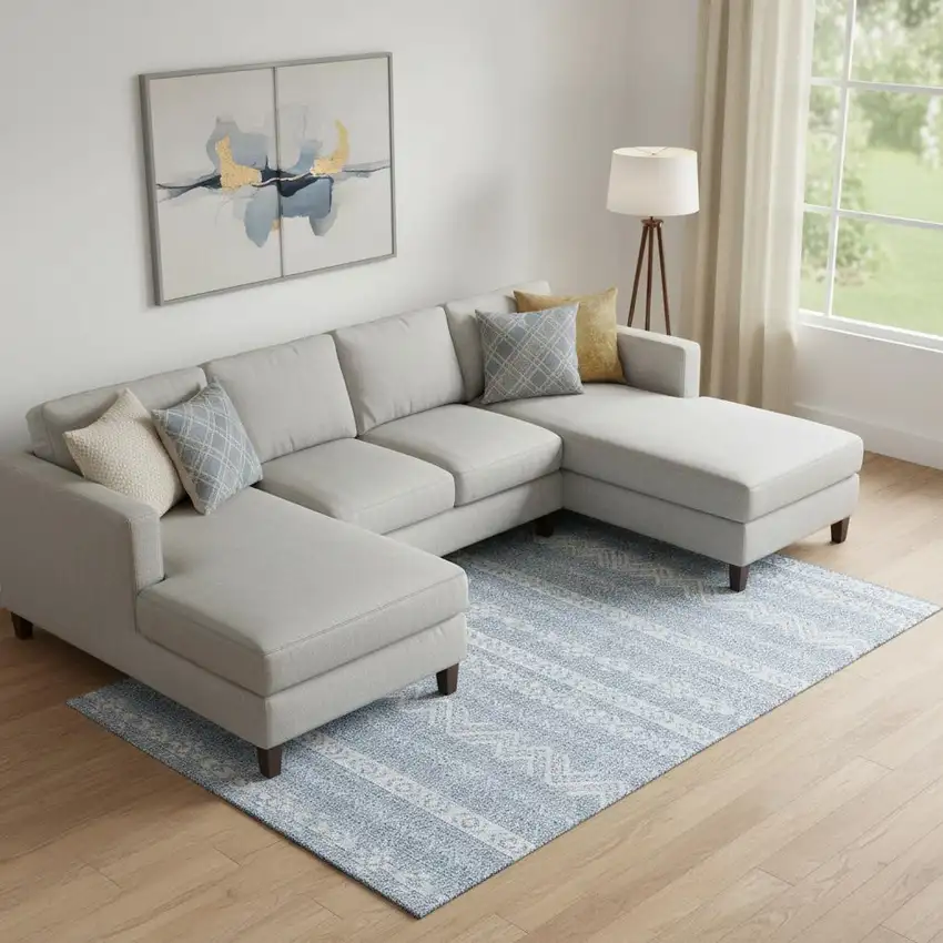 Blue And Ivory Southwestern Washable Area Rug With UV Protection Photo 1