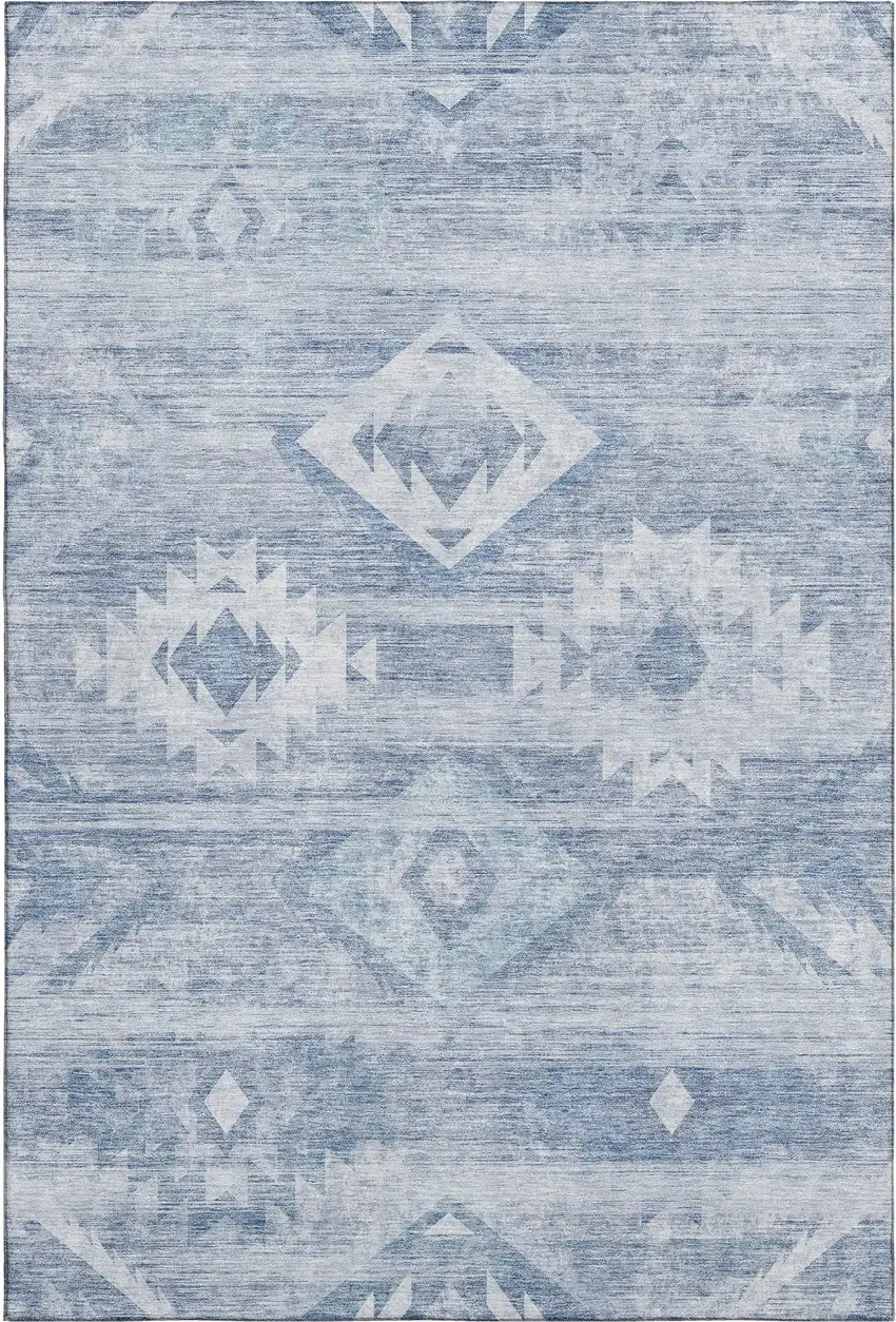Blue And Ivory Southwestern Washable Area Rug With UV Protection Photo 1
