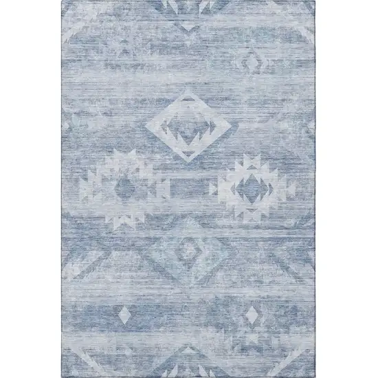 Blue And Ivory Southwestern Washable Area Rug With UV Protection Photo 4