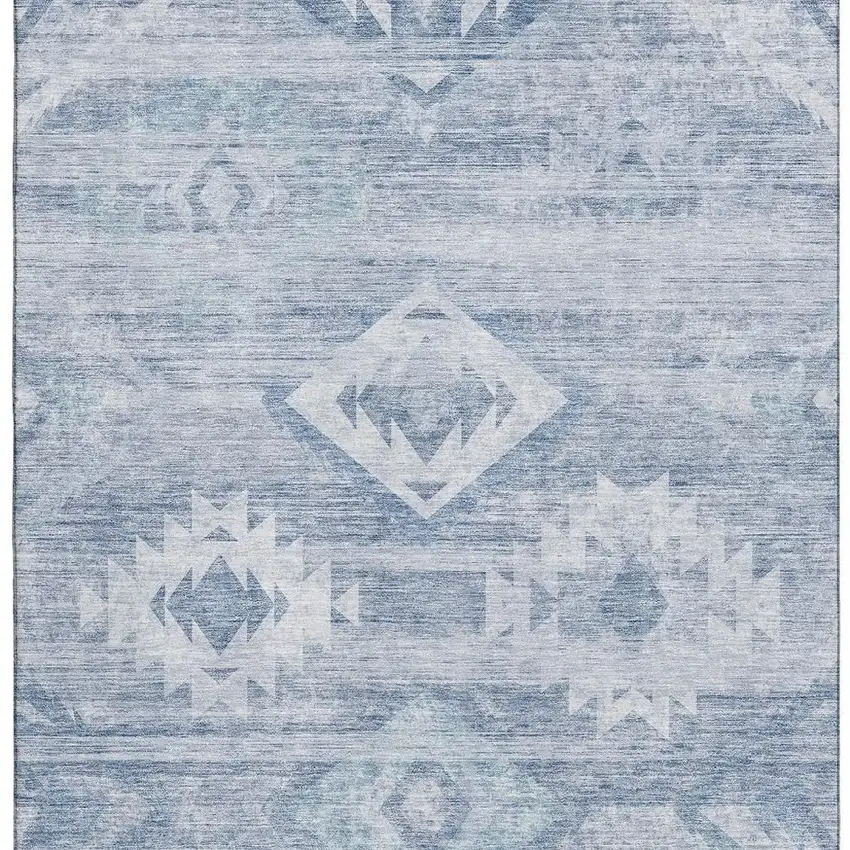 Blue And Ivory Southwestern Washable Area Rug With UV Protection Photo 3