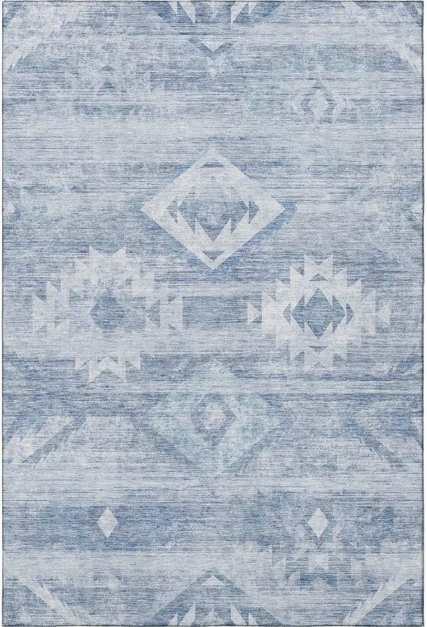 Blue And Ivory Southwestern Washable Area Rug With UV Protection Photo 3