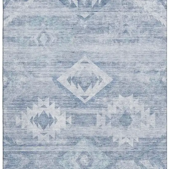 Blue And Ivory Southwestern Washable Area Rug With UV Protection Photo 4