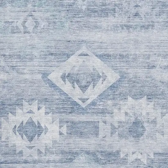 Blue And Ivory Southwestern Washable Area Rug With UV Protection Photo 3