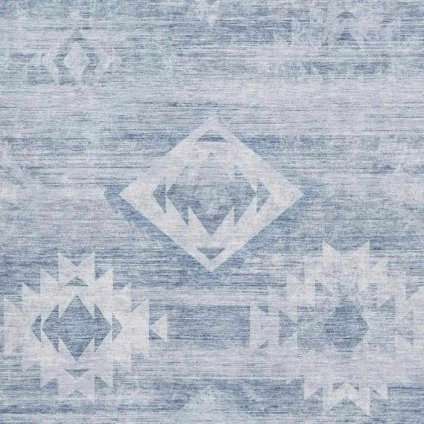 Blue And Ivory Southwestern Washable Area Rug With UV Protection Photo 3