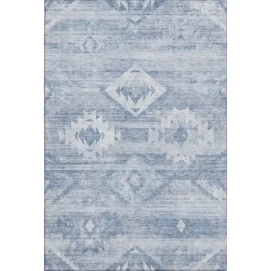 Blue And Ivory Southwestern Washable Area Rug With UV Protection Photo 1