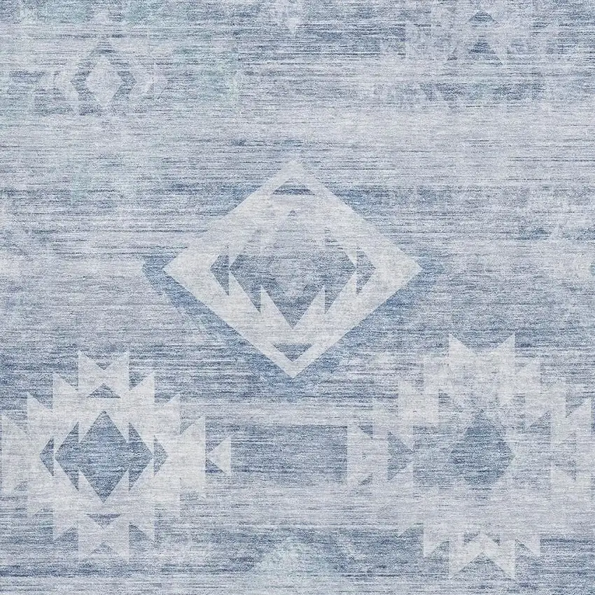 Blue And Ivory Southwestern Washable Area Rug With UV Protection Photo 3