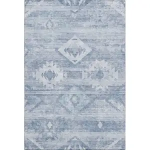 Photo of Blue And Ivory Southwestern Washable Area Rug With UV Protection