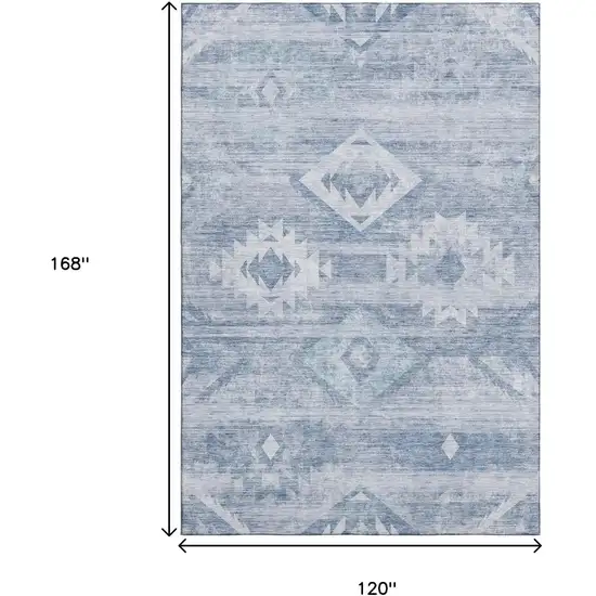 Blue And Ivory Southwestern Washable Area Rug With UV Protection Photo 3