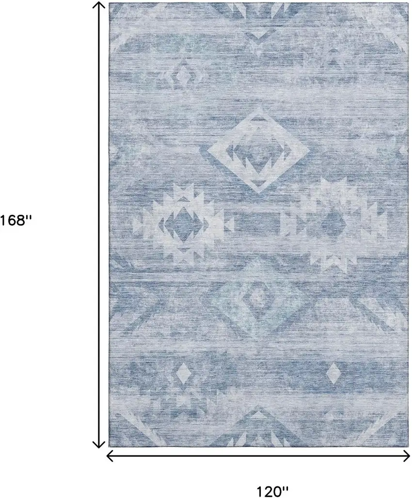 Blue And Ivory Southwestern Washable Area Rug With UV Protection Photo 3